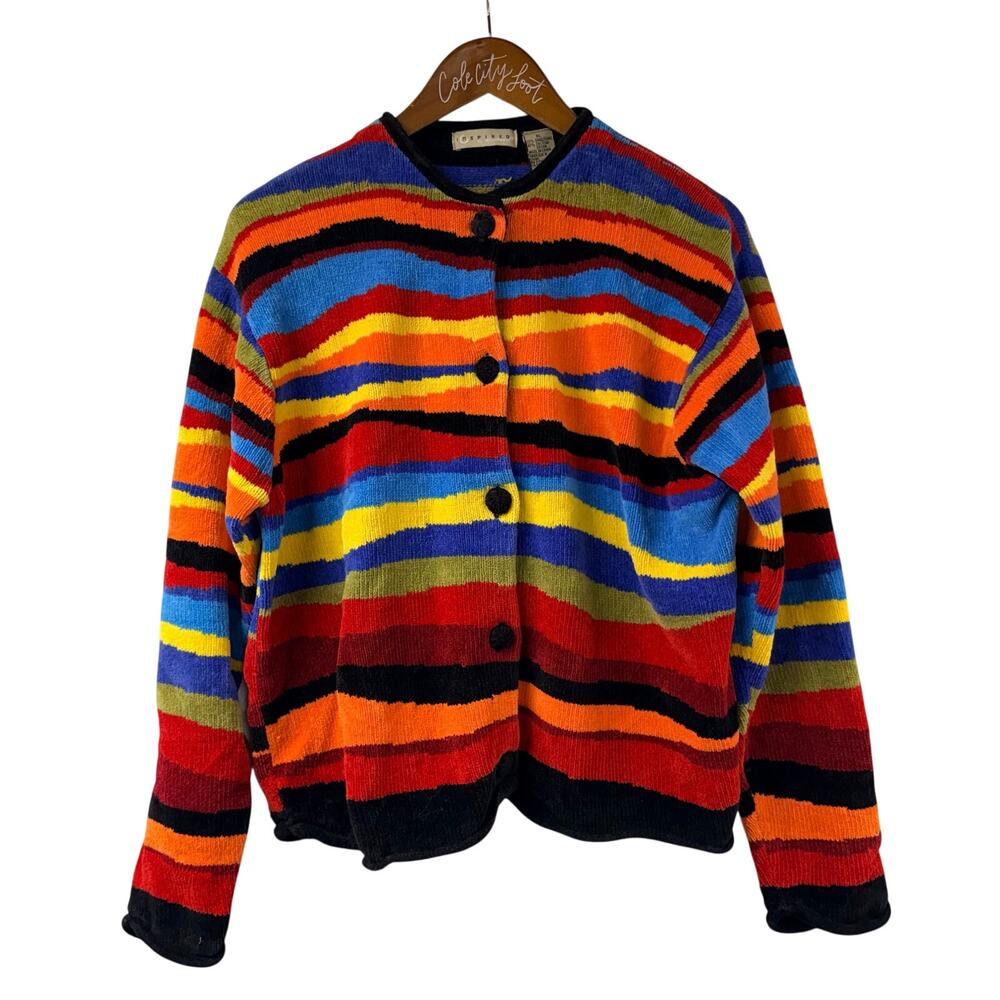 Colorful Striped Cardigan Sweater Inspired Bellepointe VTG XL